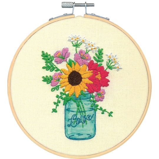 Dimensions&#xAE; 6&#x27;&#x27; Floral Jar Embroidery Kit